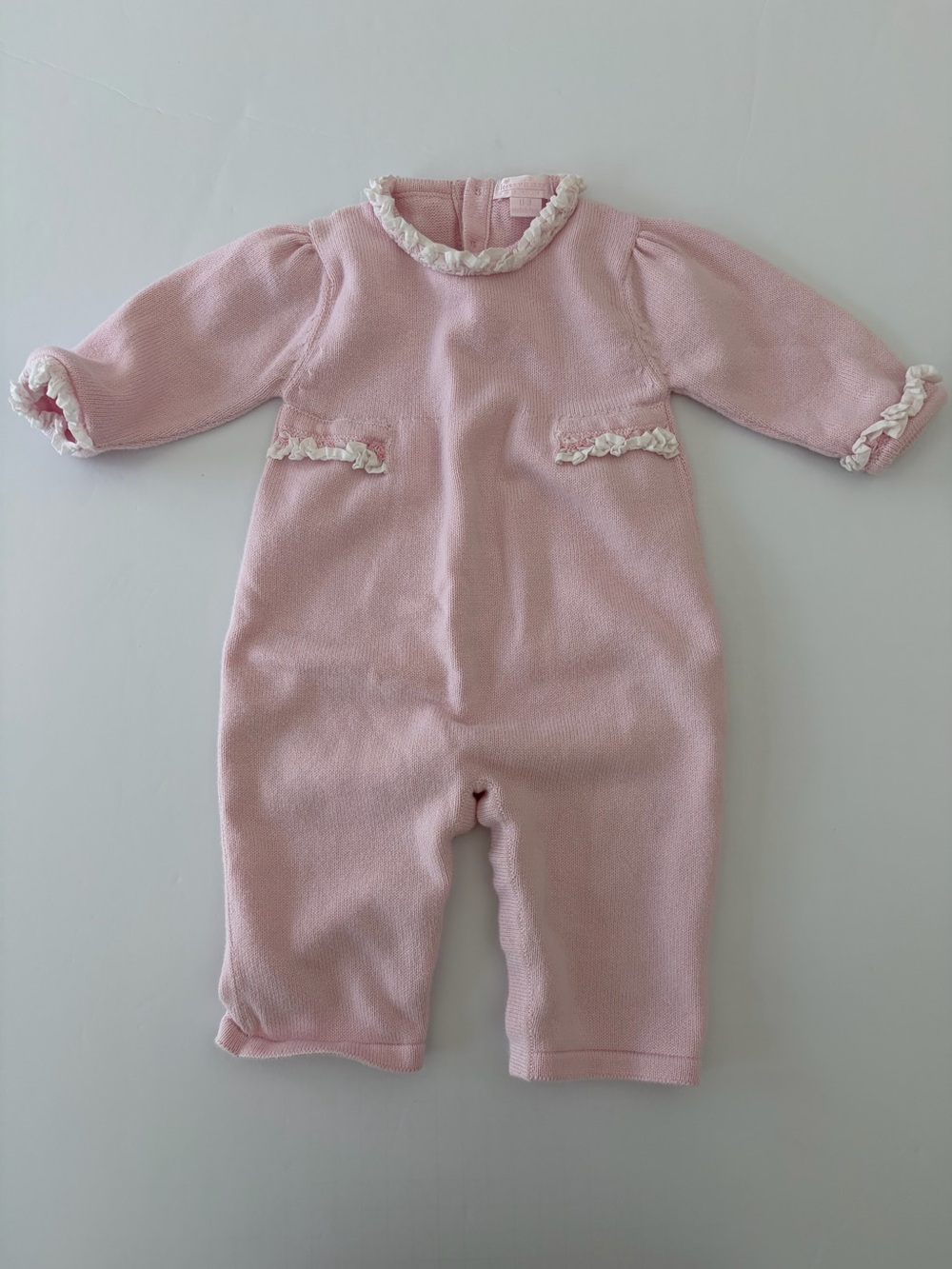 Kissy Kissy Sweet Little Pink Knit Romper With Ruffle Details 0-3 Months